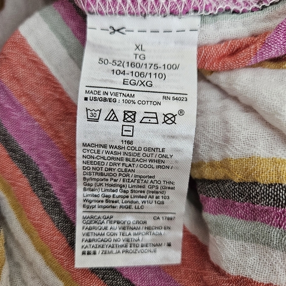 GAP Popover Shirt Multicolor Stripe Gauze Long Sleeve VNeck Relaxed Beach Top XL - Picture 7 of 8